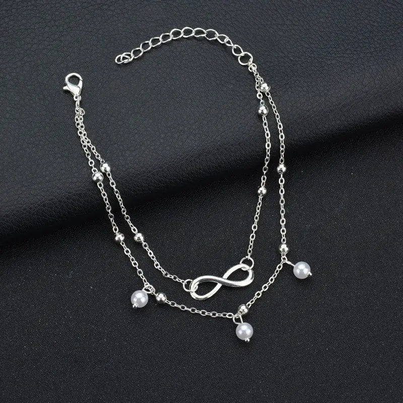 Double Layer Anklets For Women Pearl Streaming Pendant Foot Chains
