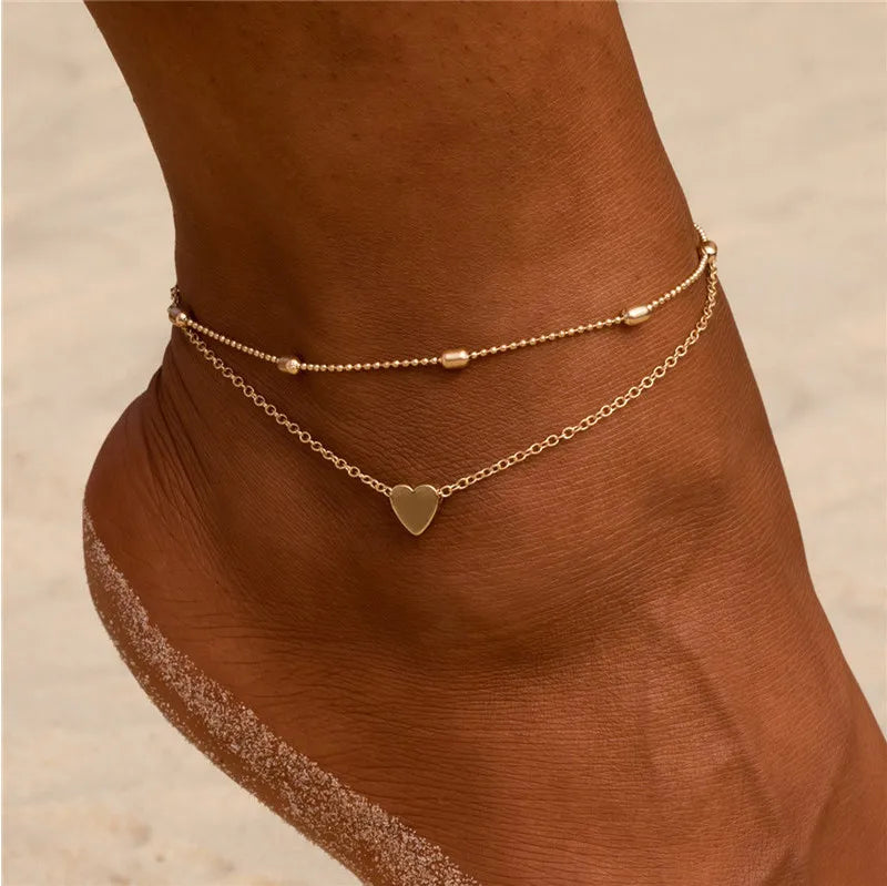 Double Layer Anklets For Women Pearl Streaming Pendant Foot Chains