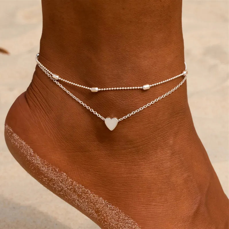 Double Layer Anklets For Women Pearl Streaming Pendant Foot Chains