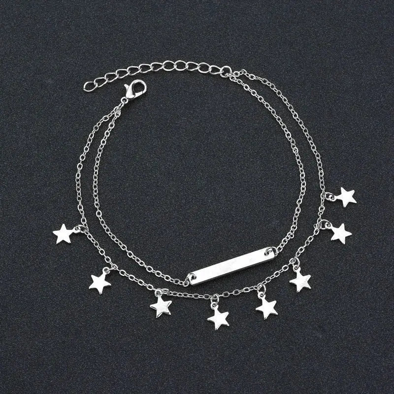Double Layer Anklets For Women Pearl Streaming Pendant Foot Chains