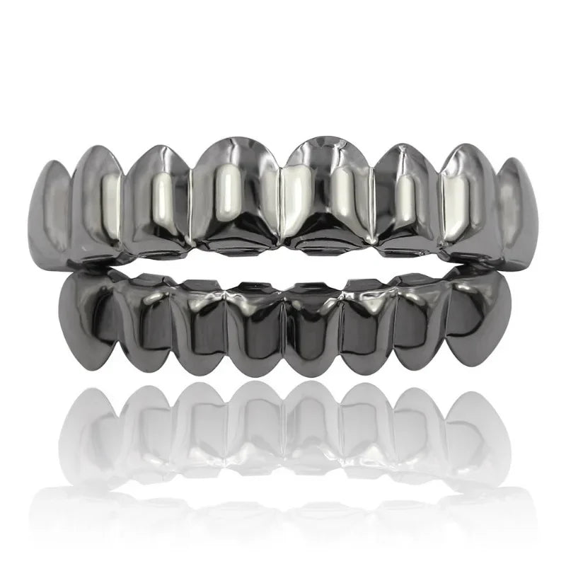 Gold Silver Plated HIP HOP Teeth Grillz Top & Bottom Grills Set With silicone Real Shiny Vampire Tooth Sets