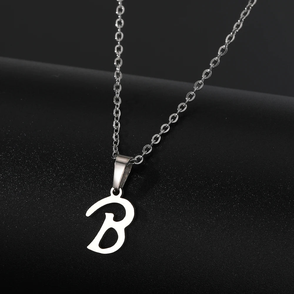 Stainless Steel English Alphabet 26 A-Z Letter Pendant Capital Initial Name Necklace