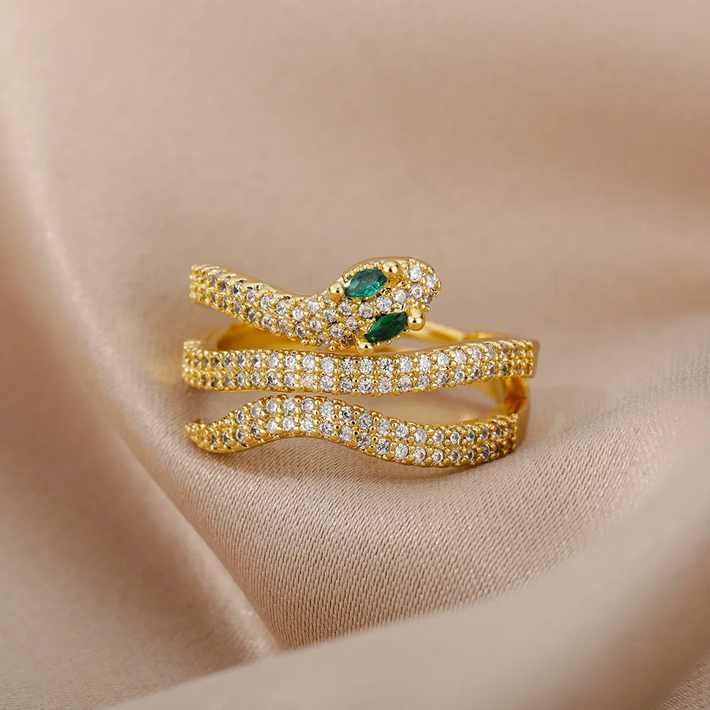 Open and Adjustable Zircon Snake Ring