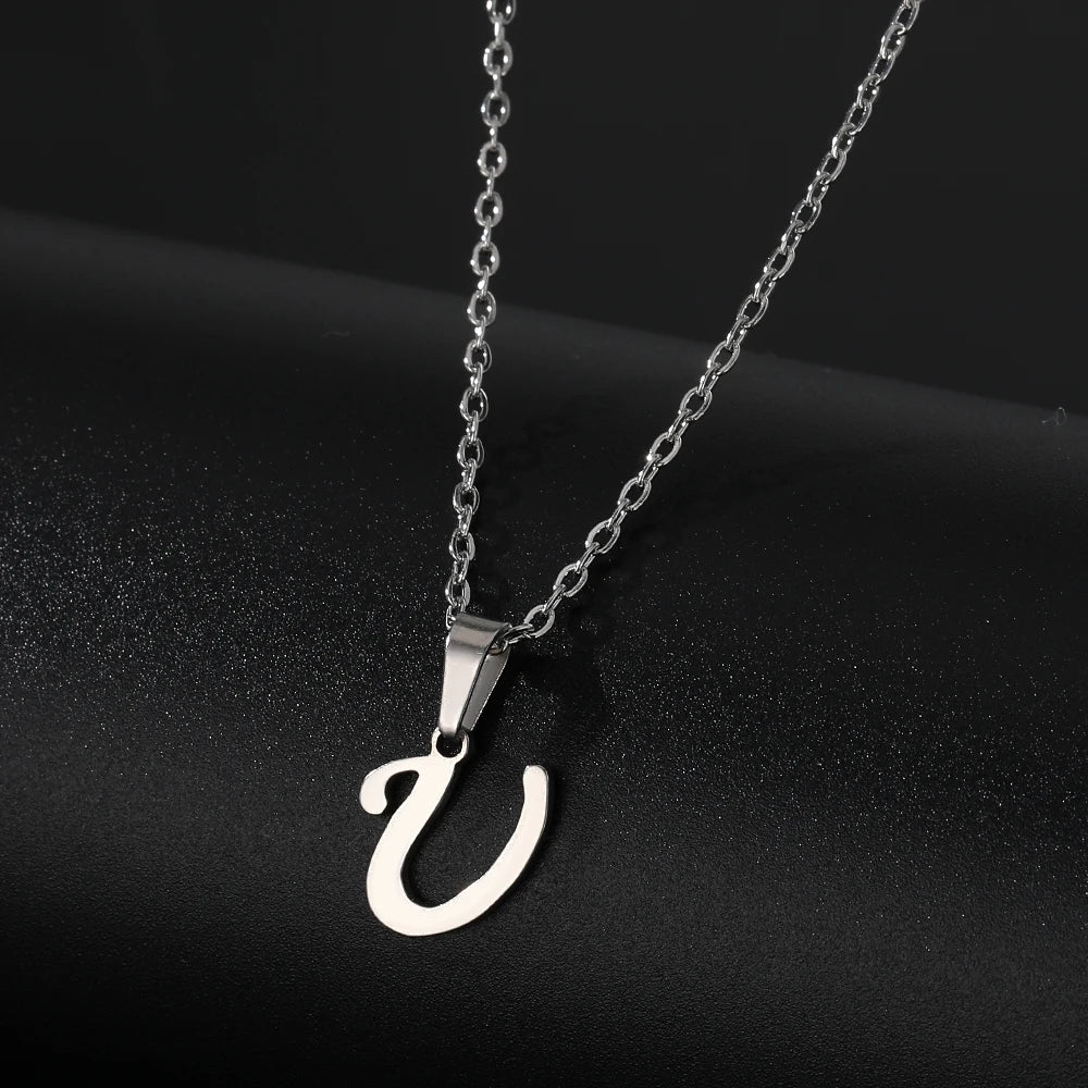Stainless Steel English Alphabet 26 A-Z Letter Pendant Capital Initial Name Necklace