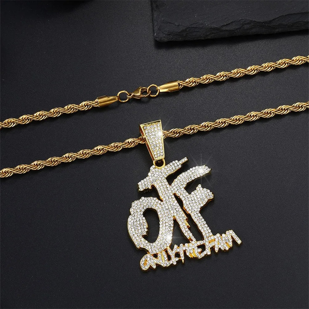 Luxurious Ice Letter Otf Letter Pendant Necklace for