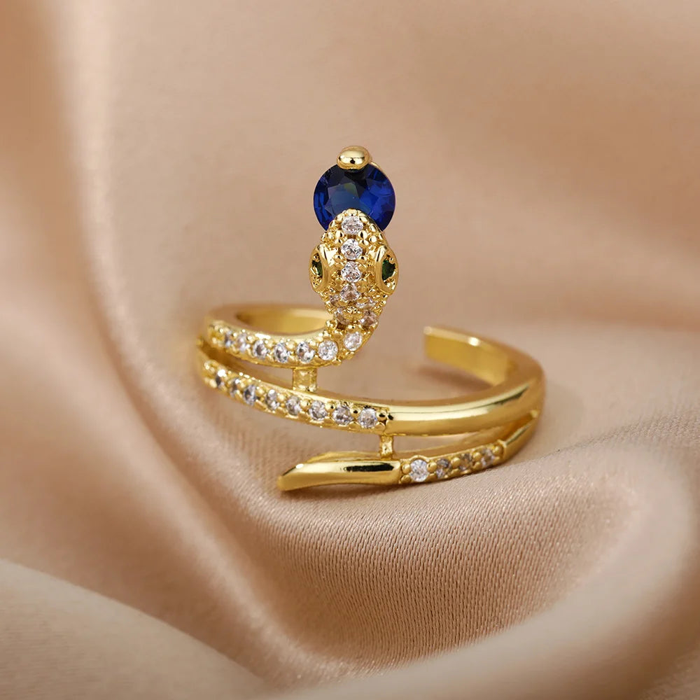 Open and Adjustable Zircon Snake Ring