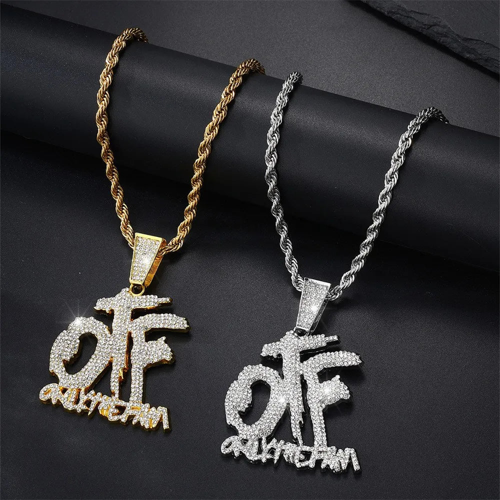 Luxurious Ice Letter Otf Letter Pendant Necklace for