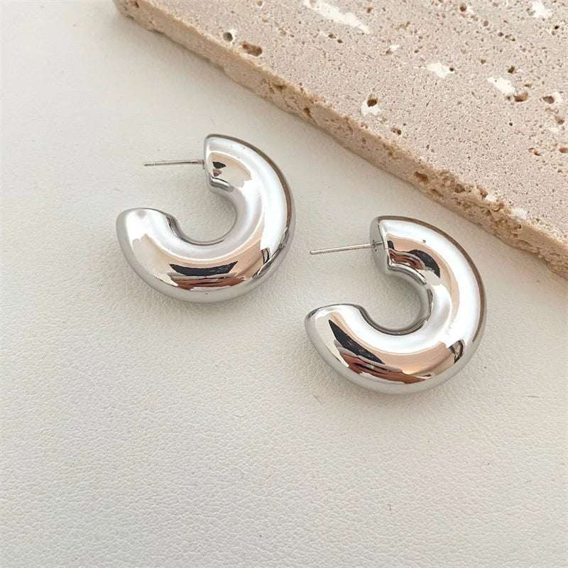 1 pair of retro new gold-plated thick round top earrings for women with glossy thick hot selling tear drop earrings double-sided