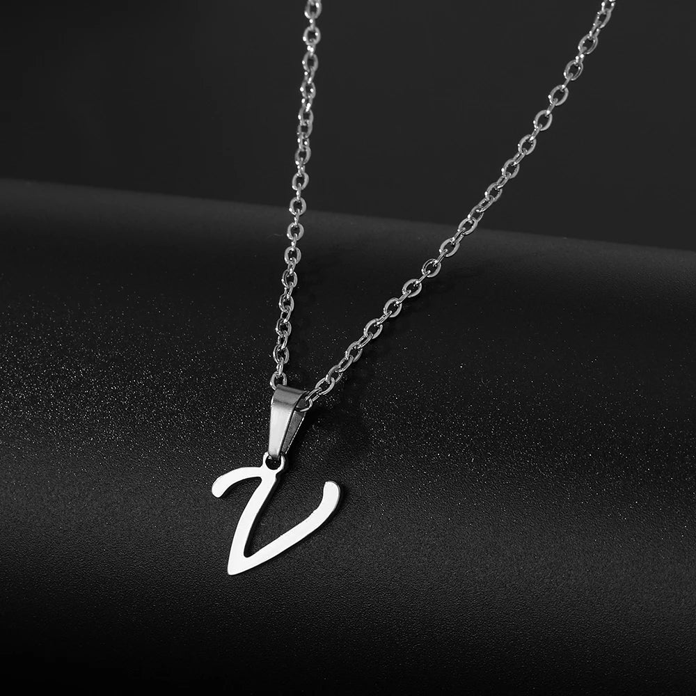 Stainless Steel English Alphabet 26 A-Z Letter Pendant Capital Initial Name Necklace
