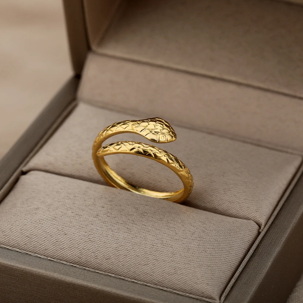 Open and Adjustable Zircon Snake Ring