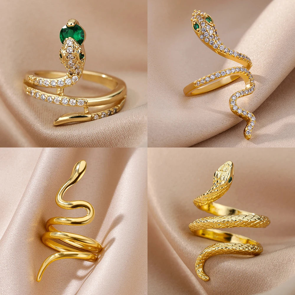Open and Adjustable Zircon Snake Ring