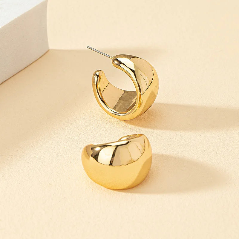 Gold-Plated Round Top With Glossy Tear Drop Earrings