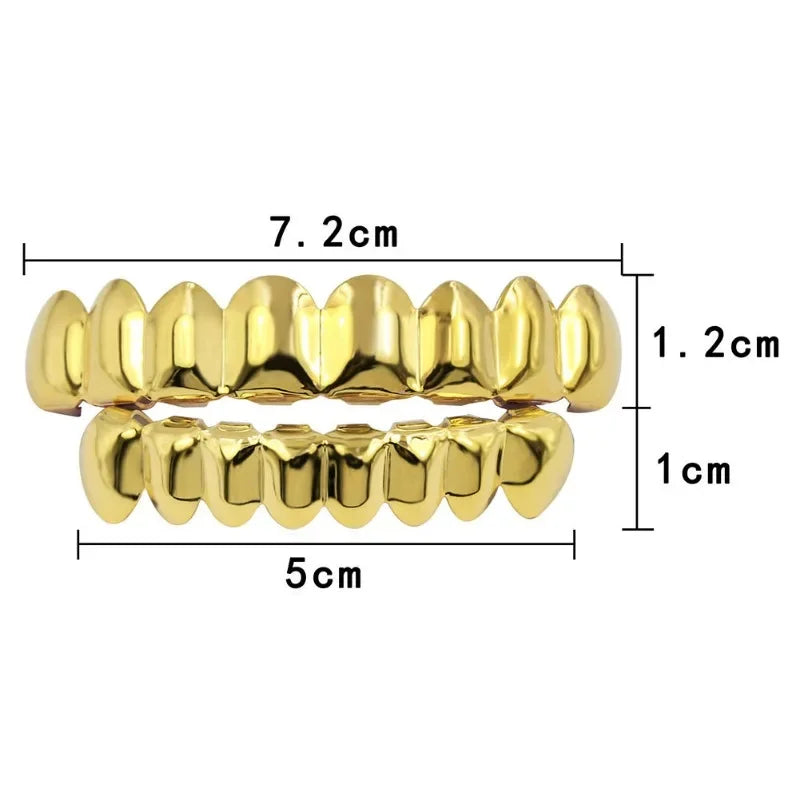Gold Silver Plated HIP HOP Teeth Grillz Top & Bottom Grills Set With silicone Real Shiny Vampire Tooth Sets
