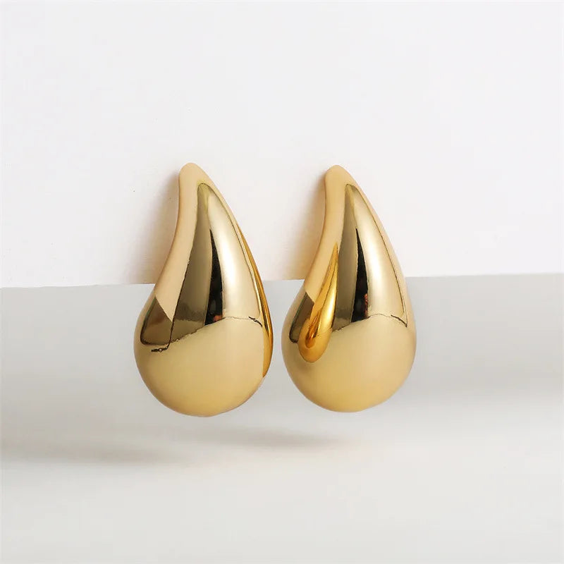 Gold-Plated Round Top With Glossy Tear Drop Earrings