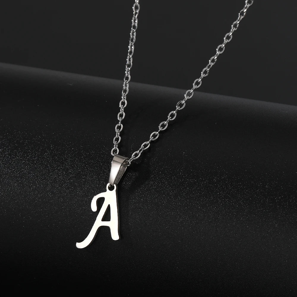 Stainless Steel English Alphabet 26 A-Z Letter Pendant Capital Initial Name Necklace