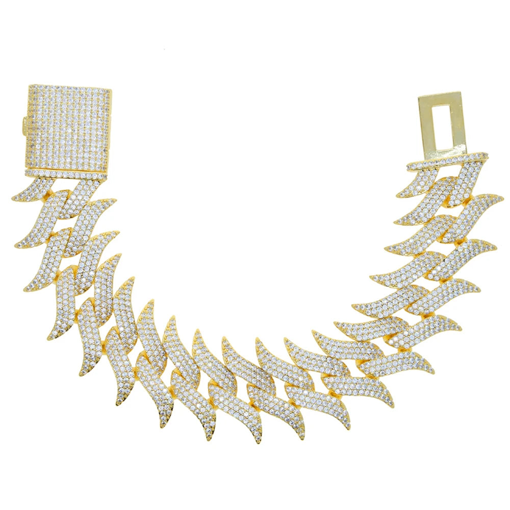 Iced Out Cuban Link Bracelet For Men Prong Setting CZ Cubic Zirconia Two Tone Color Chain Bangle Hip Hop Jewelry