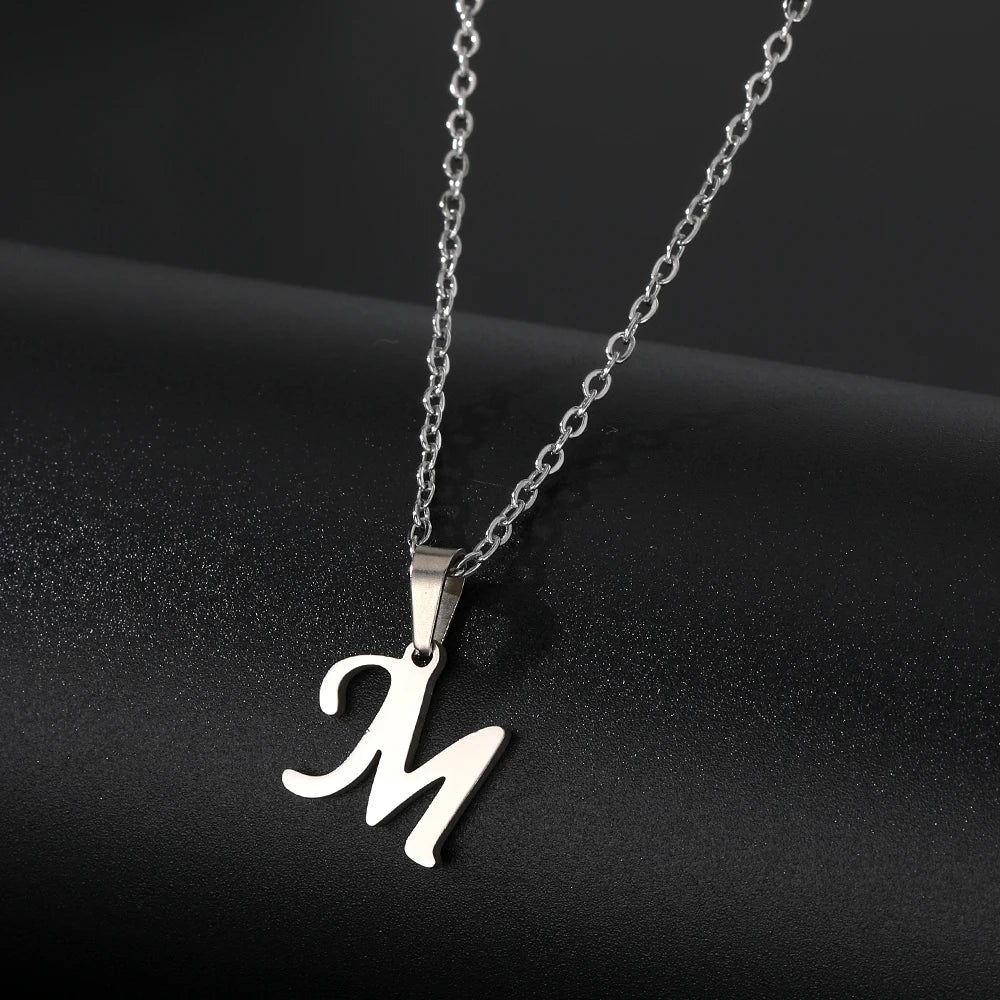 Stainless Steel English Alphabet 26 A-Z Letter Pendant Capital Initial Name Necklace