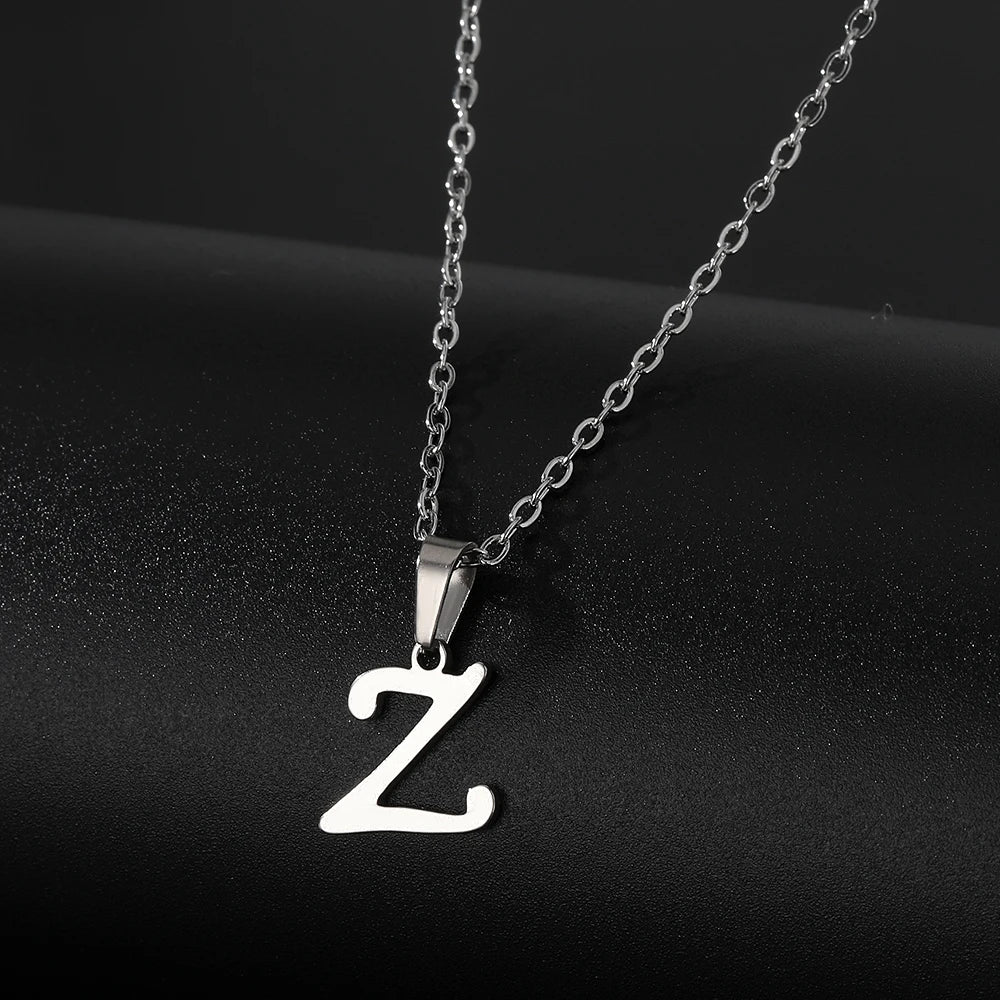 Stainless Steel English Alphabet 26 A-Z Letter Pendant Capital Initial Name Necklace