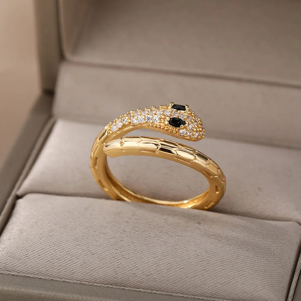 Open and Adjustable Zircon Snake Ring