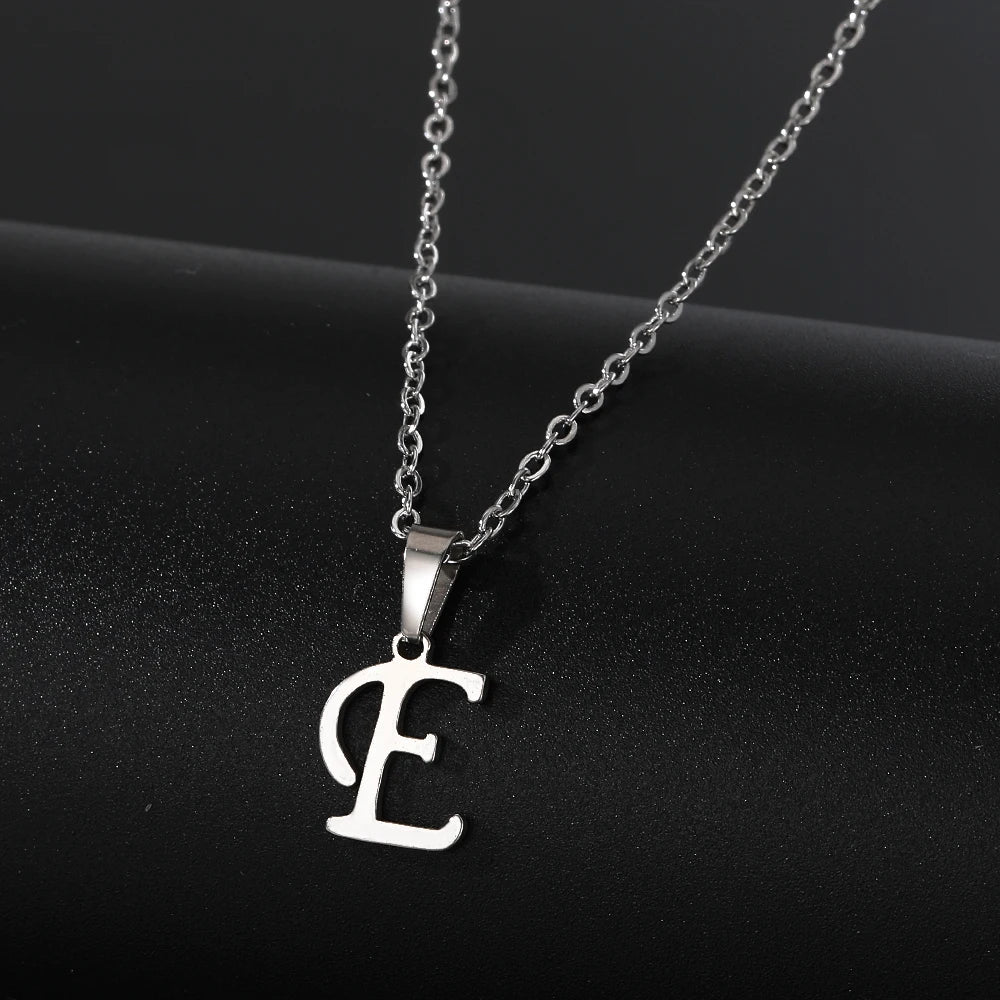 Stainless Steel English Alphabet 26 A-Z Letter Pendant Capital Initial Name Necklace