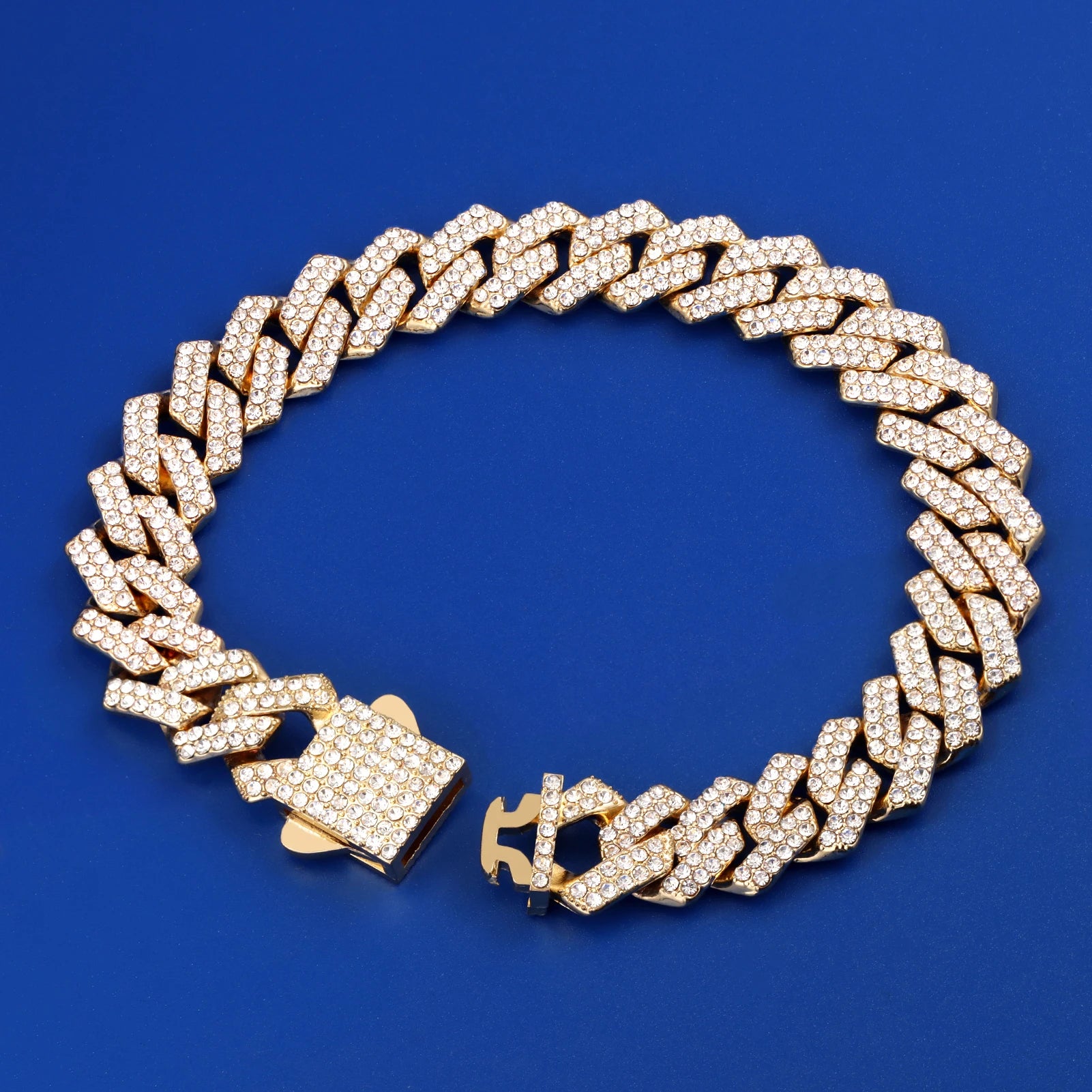 Cuban Link Chain Iced Out 2 Row Rhinestone Cuban Chain Bracelets Wristband