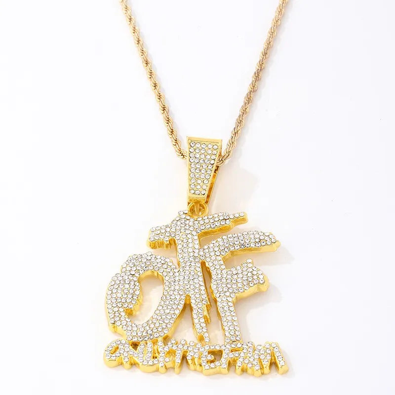 Luxurious Ice Letter Otf Letter Pendant Necklace for