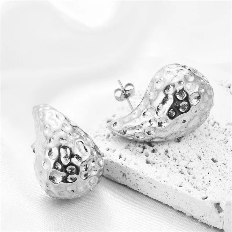 Gold-Plated Round Top With Glossy Tear Drop Earrings