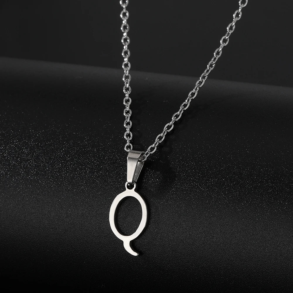 Stainless Steel English Alphabet 26 A-Z Letter Pendant Capital Initial Name Necklace