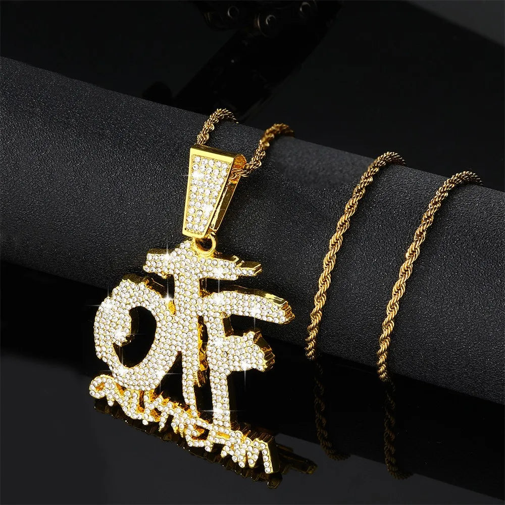 Luxurious Ice Letter Otf Letter Pendant Necklace for