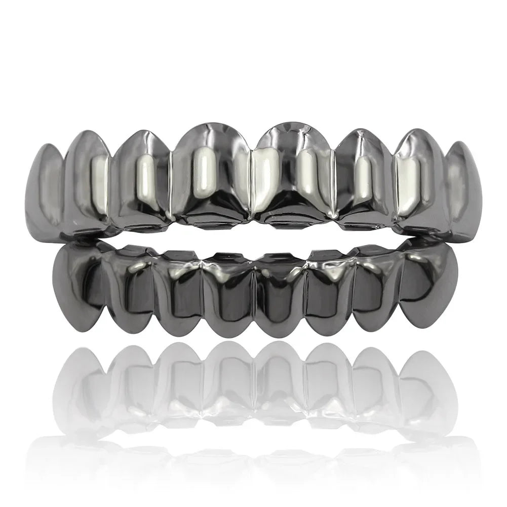 Gold Silver Plated HIP HOP Teeth Grillz Top & Bottom Grills Set With silicone Real Shiny Vampire Tooth Sets