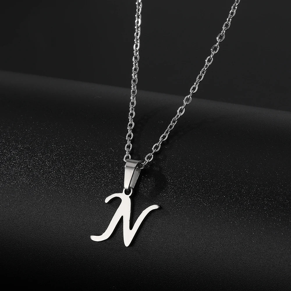 Stainless Steel English Alphabet 26 A-Z Letter Pendant Capital Initial Name Necklace