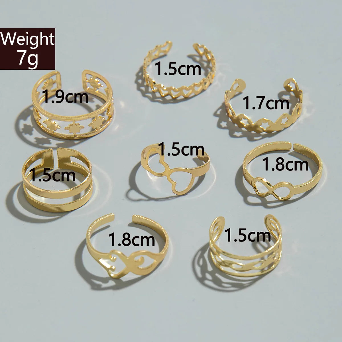 Adjustable Hollowed Heart Star Love Geometry Toe Rings Set For Women