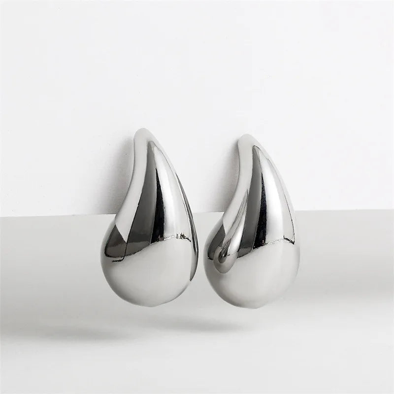 Gold-Plated Round Top With Glossy Tear Drop Earrings