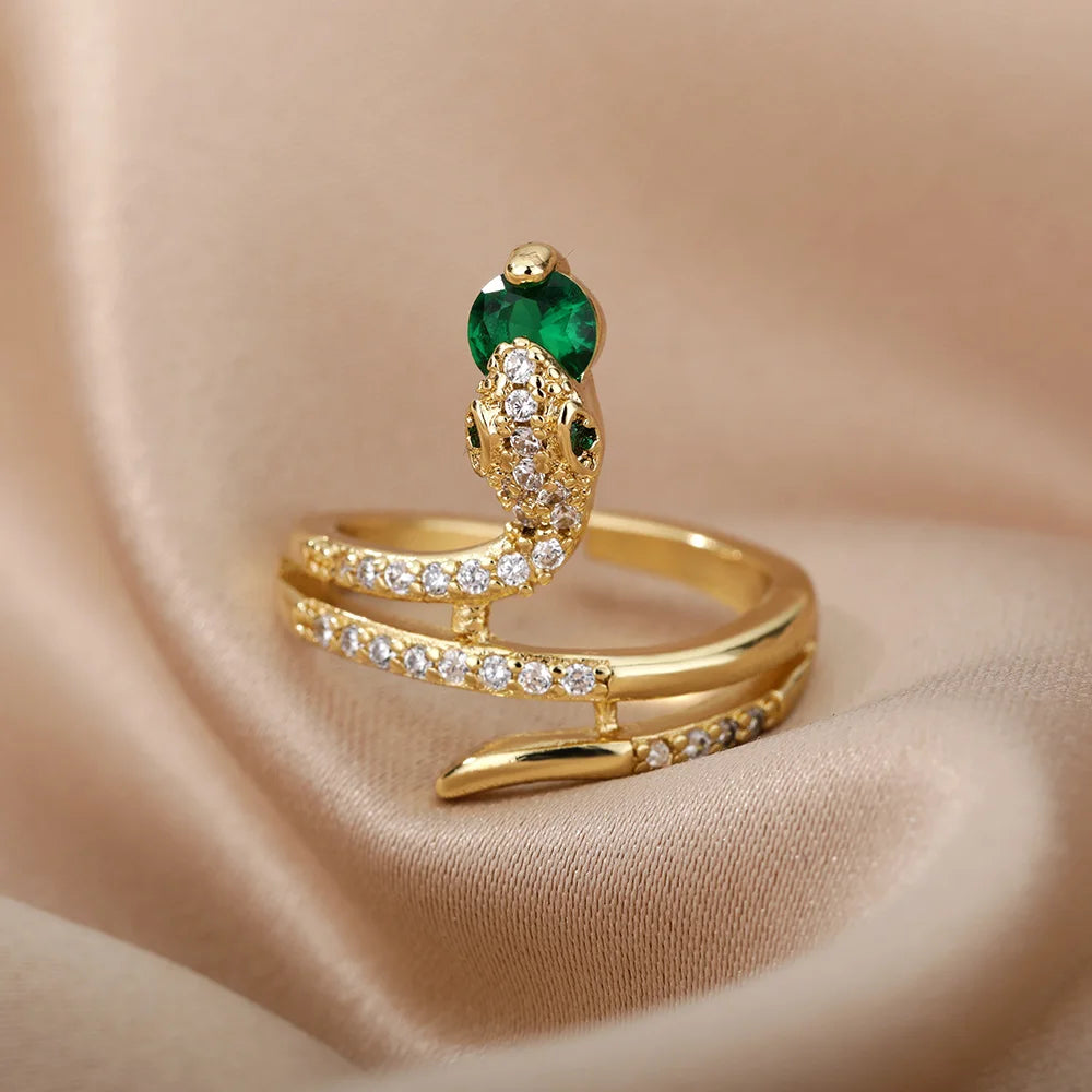 Open and Adjustable Zircon Snake Ring