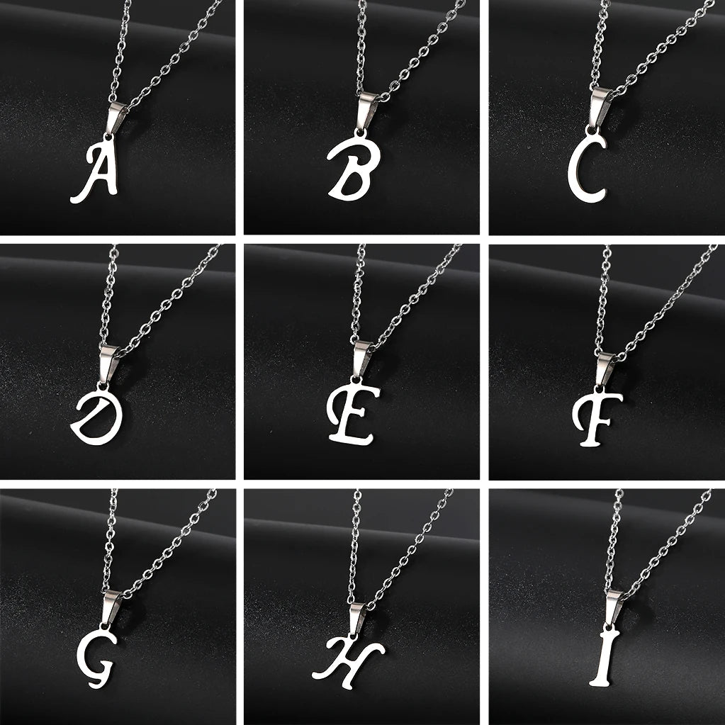 Stainless Steel English Alphabet 26 A-Z Letter Pendant Capital Initial Name Necklace
