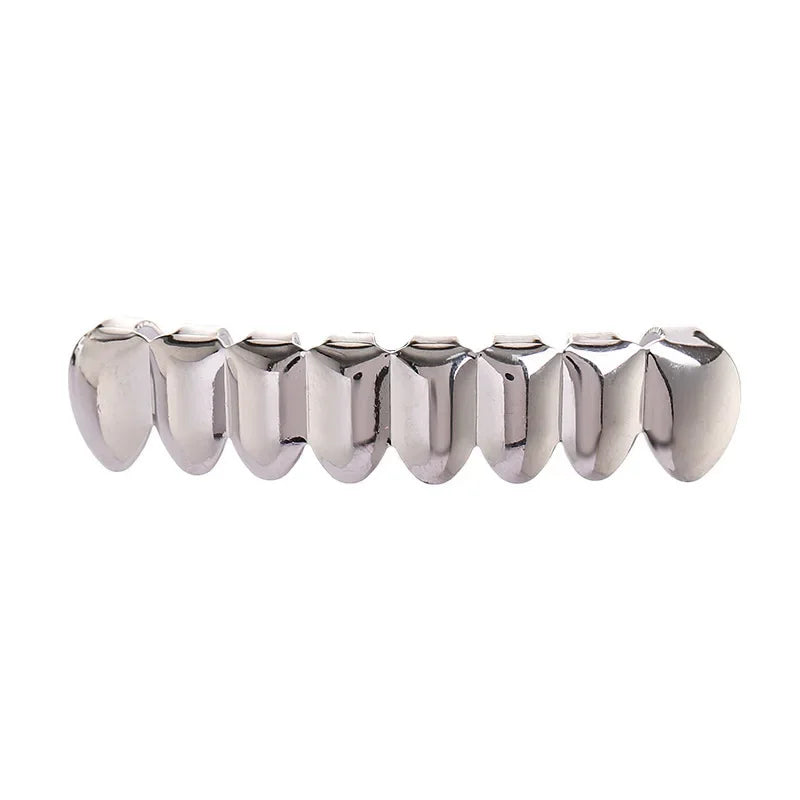 Gold Silver Plated HIP HOP Teeth Grillz Top & Bottom Grills Set With silicone Real Shiny Vampire Tooth Sets