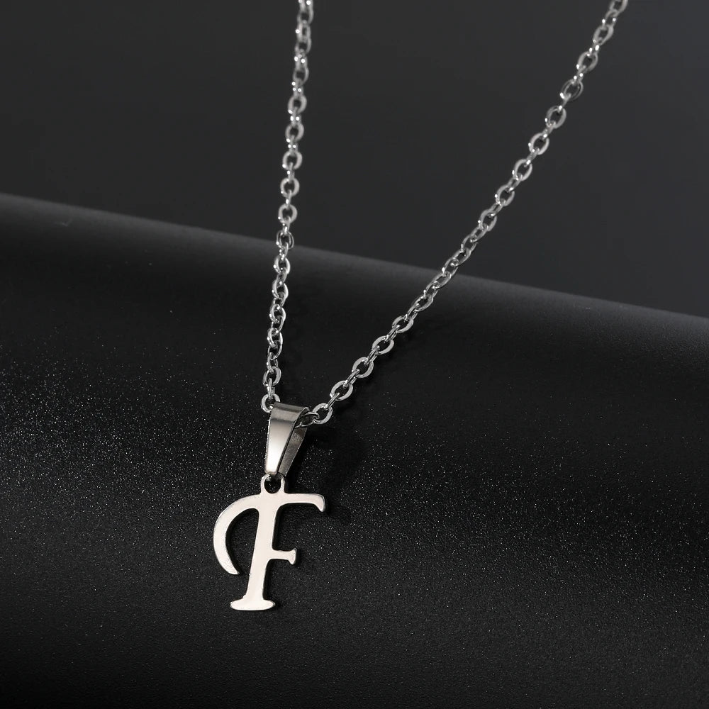 Stainless Steel English Alphabet 26 A-Z Letter Pendant Capital Initial Name Necklace