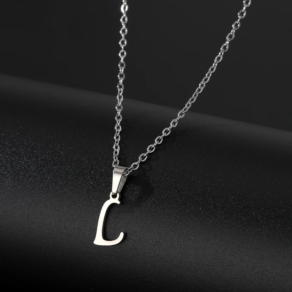 Stainless Steel English Alphabet 26 A-Z Letter Pendant Capital Initial Name Necklace