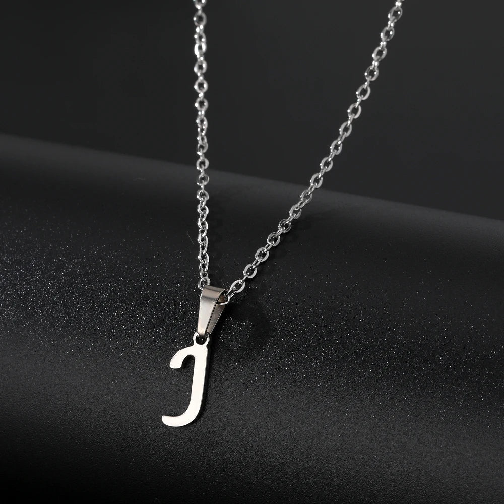 Stainless Steel English Alphabet 26 A-Z Letter Pendant Capital Initial Name Necklace