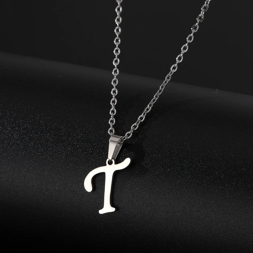 Stainless Steel English Alphabet 26 A-Z Letter Pendant Capital Initial Name Necklace