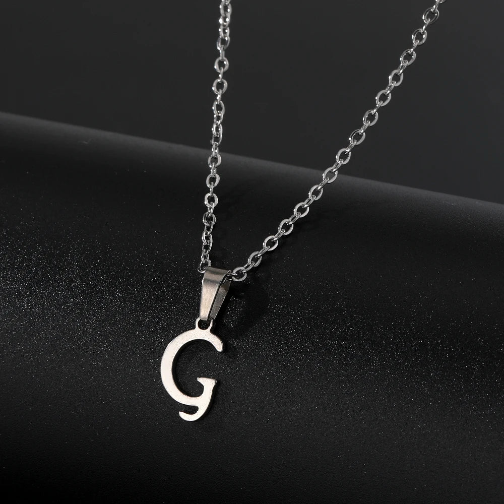 Stainless Steel English Alphabet 26 A-Z Letter Pendant Capital Initial Name Necklace