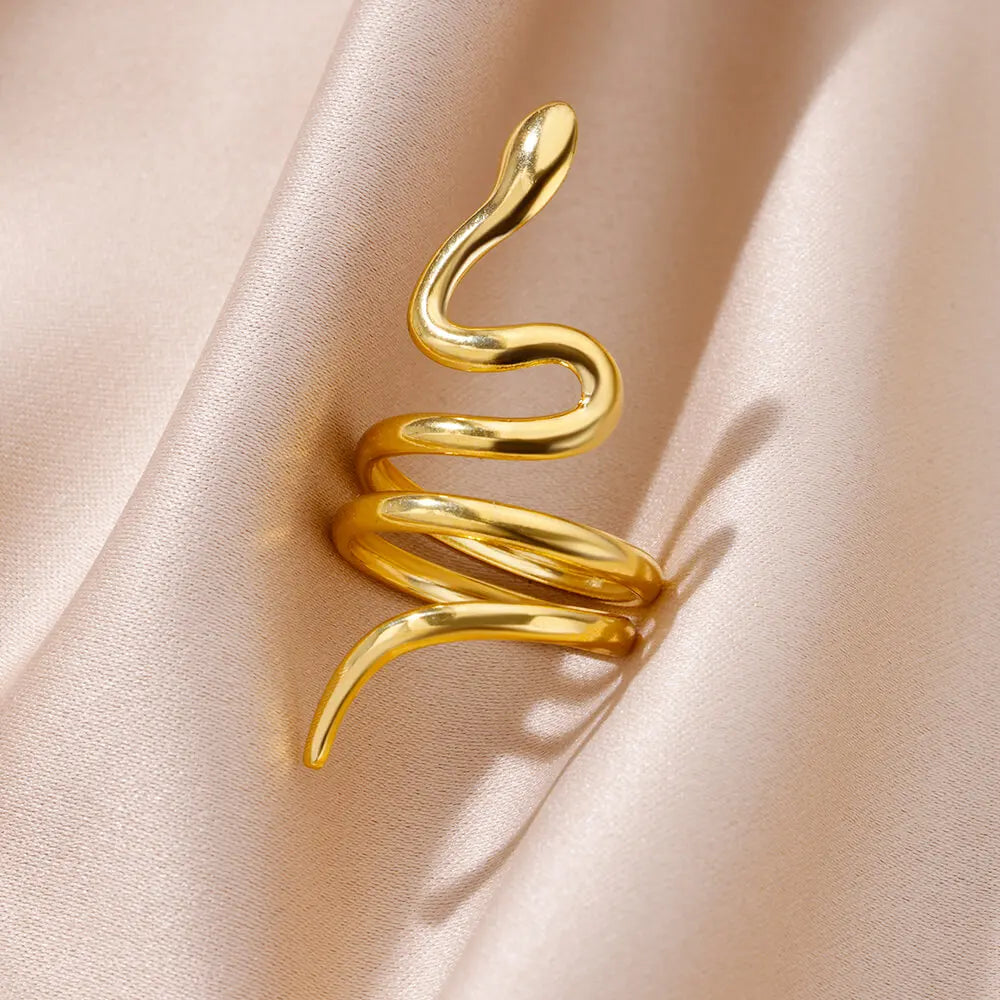 Open and Adjustable Zircon Snake Ring