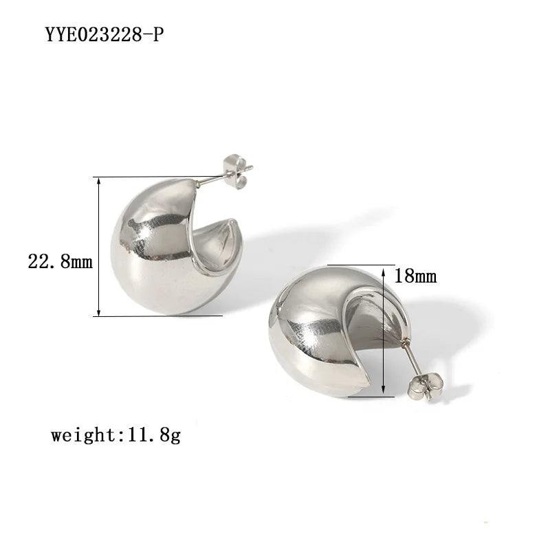 Gold-Plated Round Top With Glossy Tear Drop Earrings