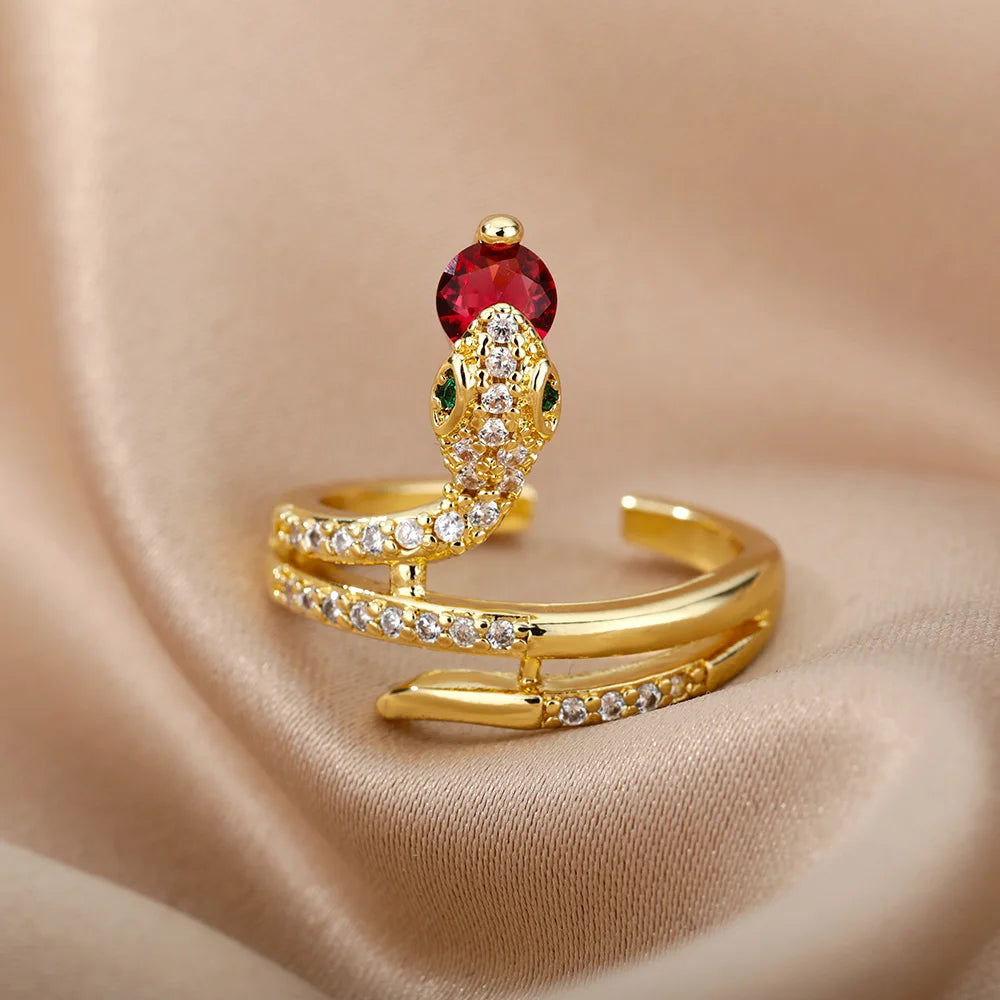 Open and Adjustable Zircon Snake Ring