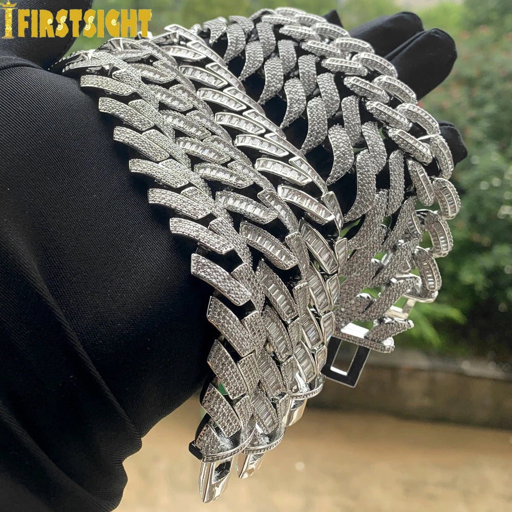 Iced Out Cuban Link Bracelet For Men Prong Setting CZ Cubic Zirconia Two Tone Color Chain Bangle Hip Hop Jewelry