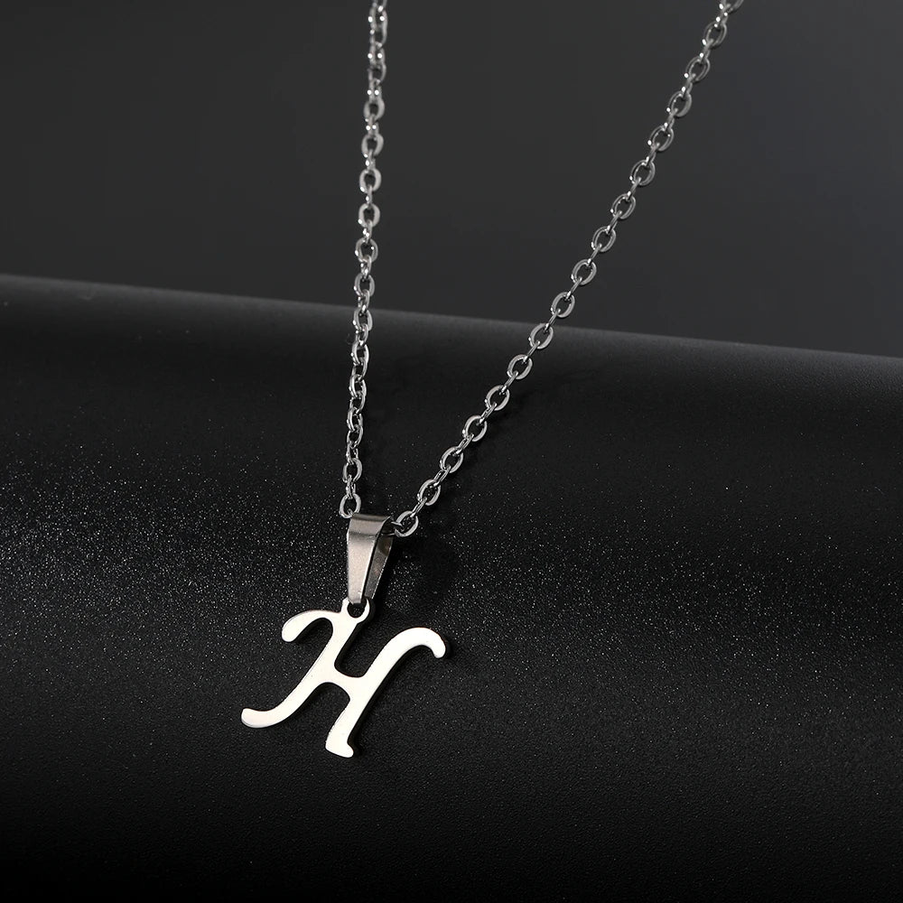 Stainless Steel English Alphabet 26 A-Z Letter Pendant Capital Initial Name Necklace