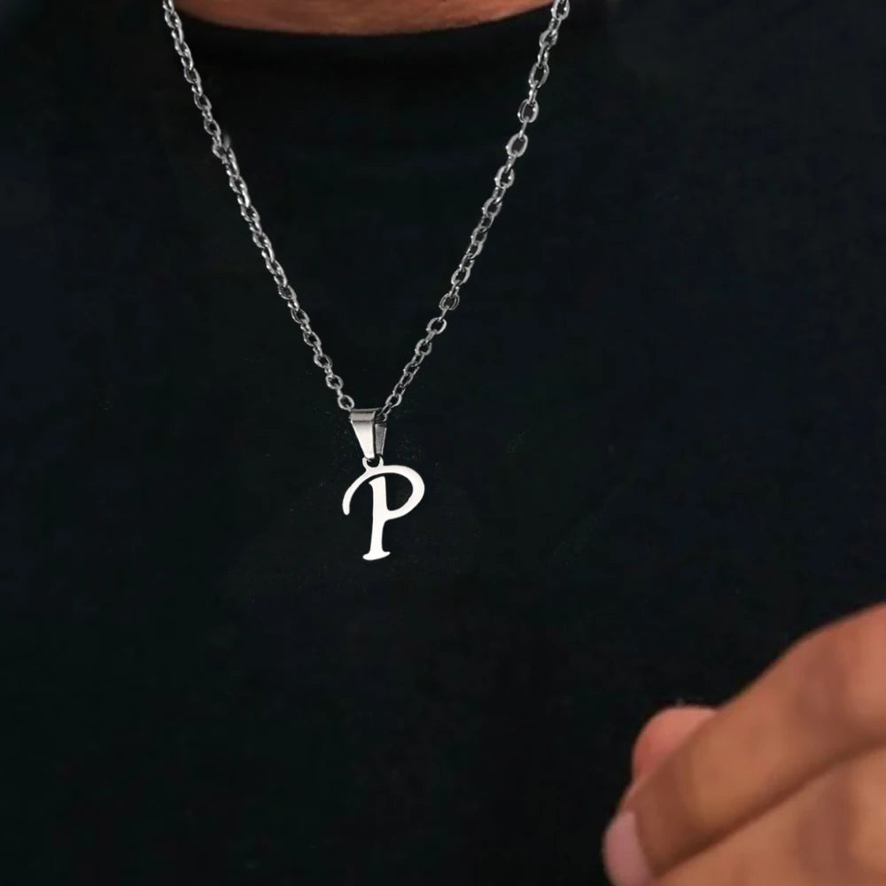 Stainless Steel English Alphabet 26 A-Z Letter Pendant Capital Initial Name Necklace