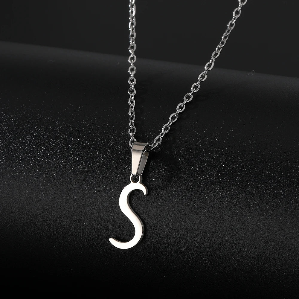 Stainless Steel English Alphabet 26 A-Z Letter Pendant Capital Initial Name Necklace