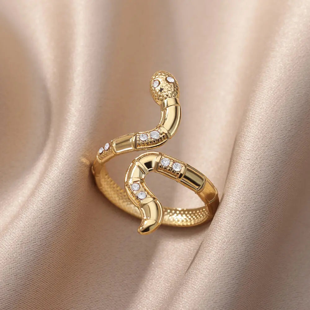 Open and Adjustable Zircon Snake Ring