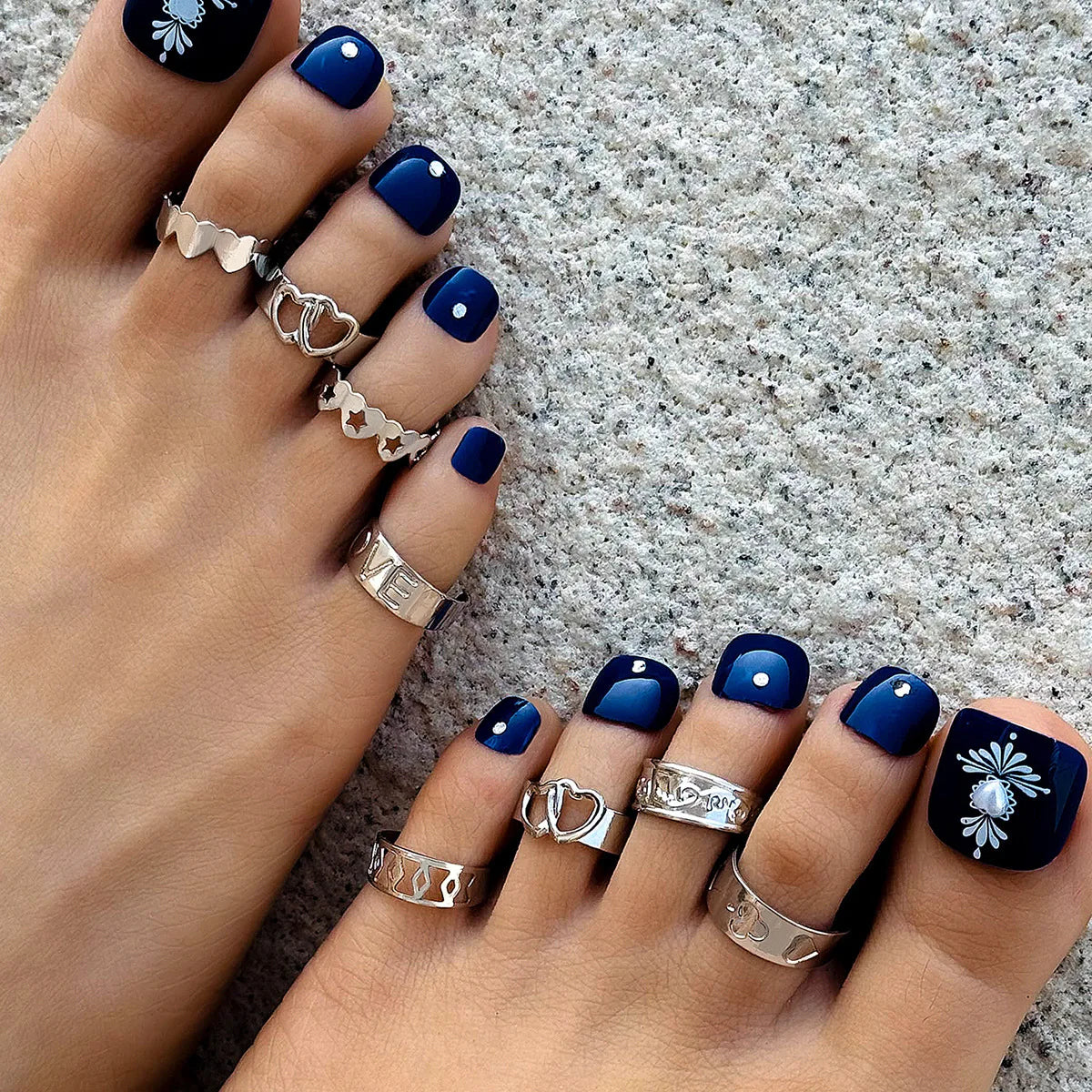 Adjustable Hollowed Heart Star Love Geometry Toe Rings Set For Women